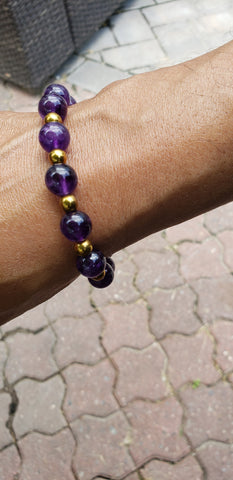 Purple Amethyst Bracelet with Gold Hematite Beads