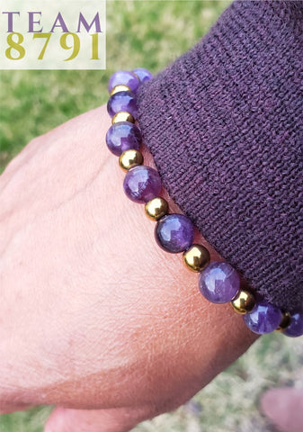 8MM Purple Amethyst and Gold Hematite Bracelet