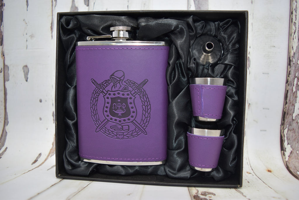 Leather Wrapped Flask and Shot Glass Gift Set Team 8791